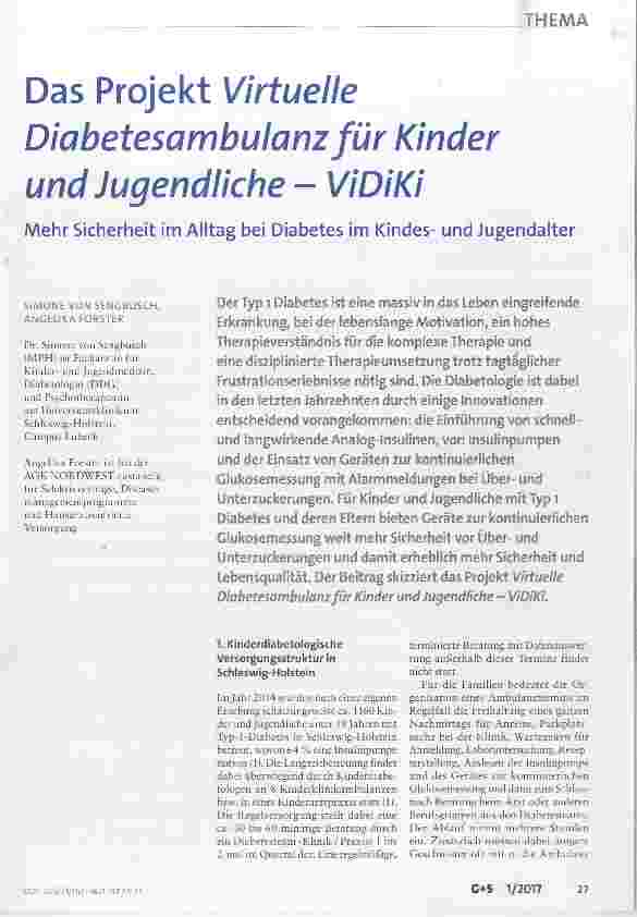 Vorschauseite 1: Das Projekt Virtuelle Diabetesambulanz für Kinder und Jugendliche - VIDIKi