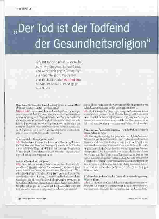 Vorschauseite 1: „Der Tod ist der Todfeind der Gesundheitsreligion“