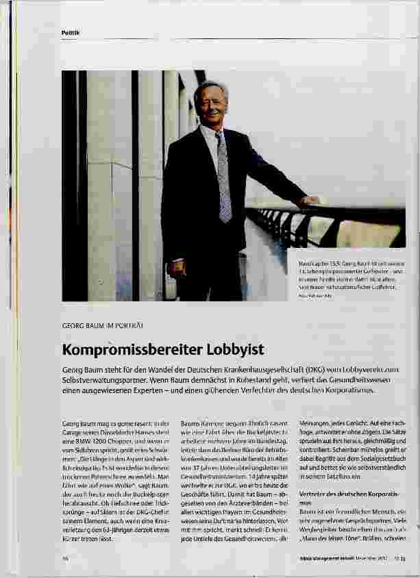 Vorschauseite 1: Kompromissbereiter Lobbyist