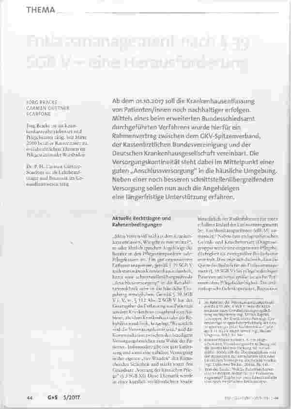 Vorschauseite 1: Entlassungsmanagement nach §39 SGB V eine Herausforderung