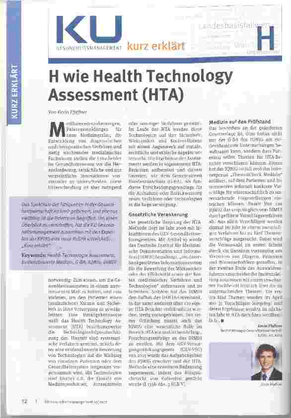 Vorschauseite 1: H wie Health Technology Assessment (HTA)