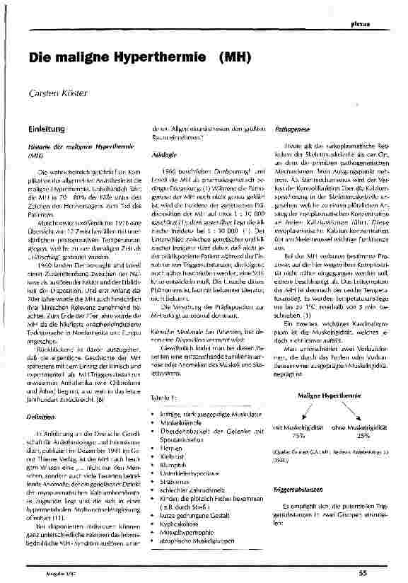 Vorschauseite 1: Die maligne Hyperthermie (MH)