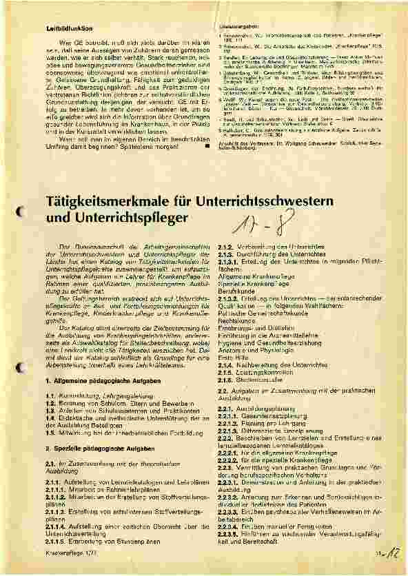 Vorschauseite 1: Tätigkeitsmerkmale für Unterrichtsschwestern und Unterrichtspfleger
