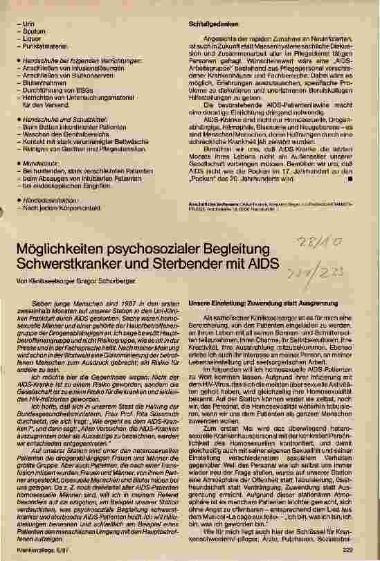 Vorschauseite 1: Möglichkeiten psychosozialer Begleitung Schwerstkranker mit AIDS