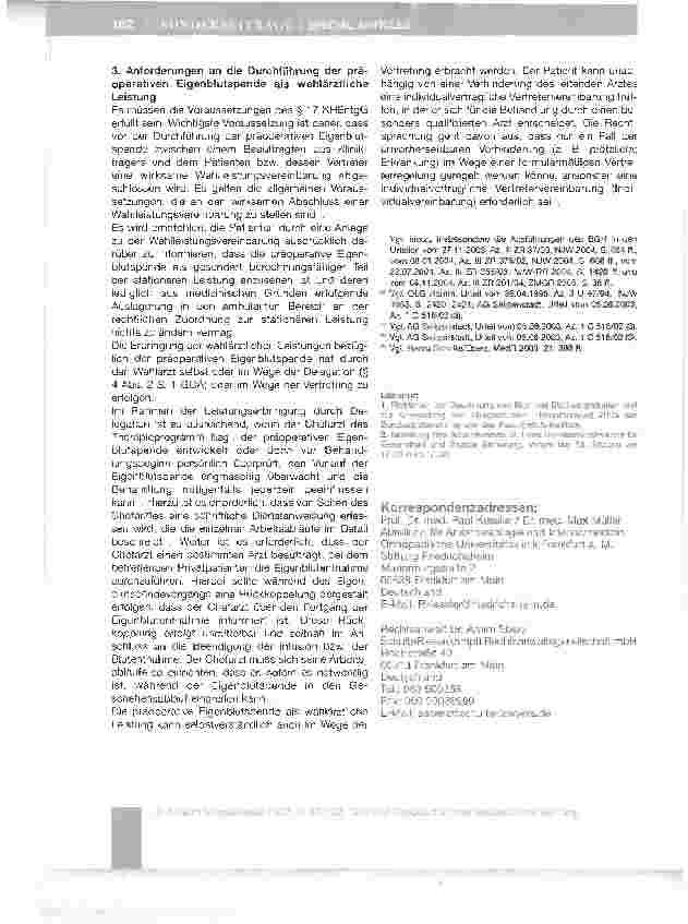 Vorschauseite 5: Die präoperative Eigenblutspende: Aktuelle medizinische und juristische Erwägungen