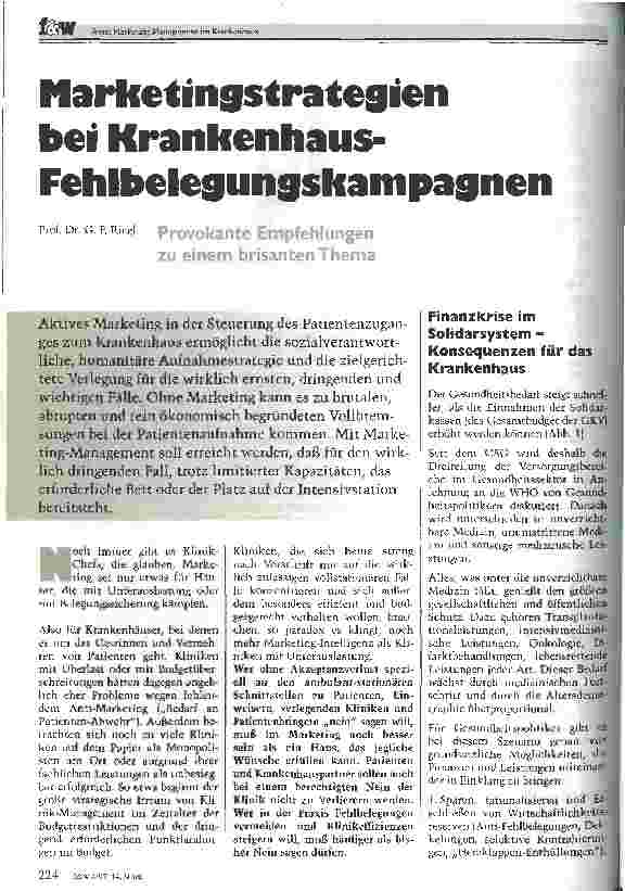 Vorschauseite 1: Marketingstrategien bei Krankenhaus-Fehlbelegungskampagnen Provokante Empfehlungen zu einem brisanten Thema