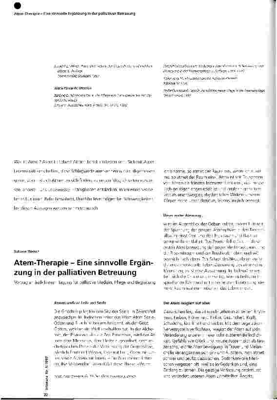 Vorschauseite 1: Atem-Therapie - Eine sinnvolle Ergänzung in der palliativen Betreuung Vortrag anlässlich einer Tagung für palliative Medizin, Pflege und Begleitung