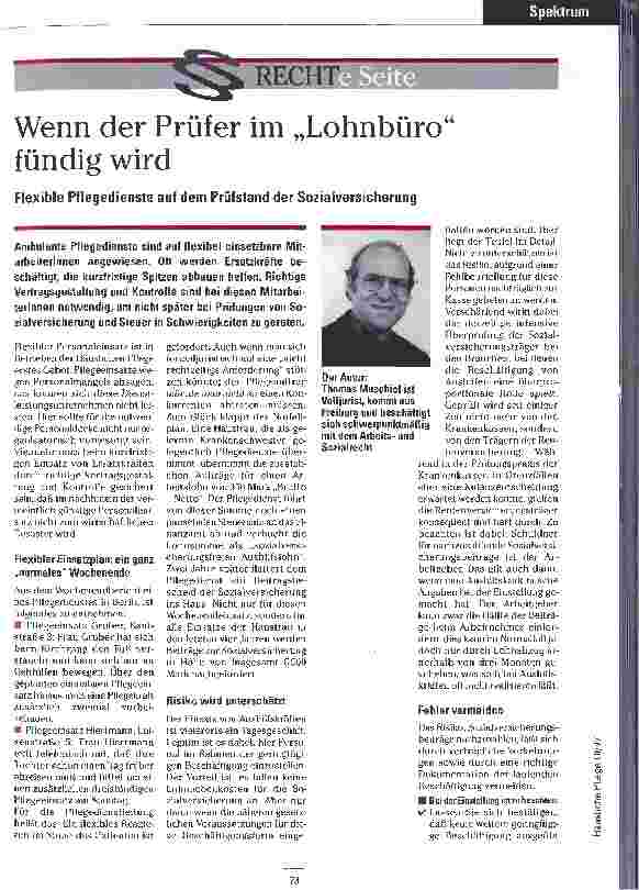 Vorschauseite 1: Wenn der Prüfer im Lohnbüro fündig wird Flexible Pflegedienste auf dem Prüfstand der Sozialversicherung