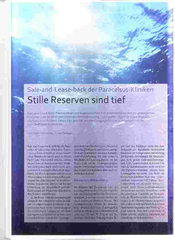 Vorschauseite 1: Sale-and-Lease-back der Paracelsus-Kliniken Stille Reserven sind tief
