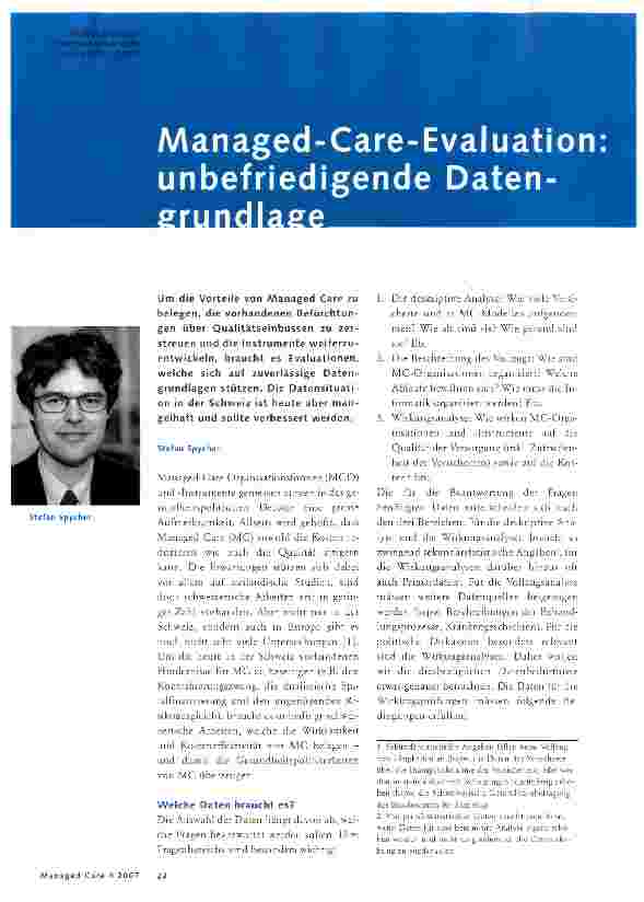 Vorschauseite 1: Managed-Care-Evaluation: unbefriedigende Datengrundlagen