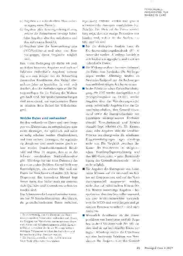 Vorschauseite 2: Managed-Care-Evaluation: unbefriedigende Datengrundlagen