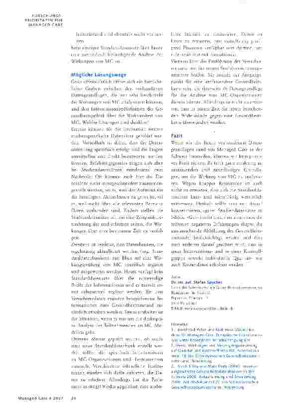 Vorschauseite 3: Managed-Care-Evaluation: unbefriedigende Datengrundlagen