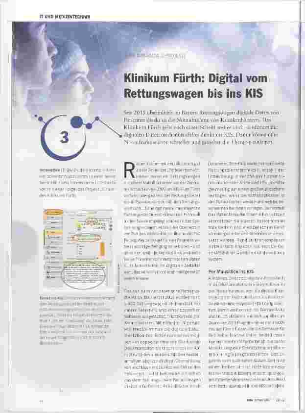 Vorschauseite 1: Klinikum Fürth: Digital vom Rettungswagen bis ins KIS
