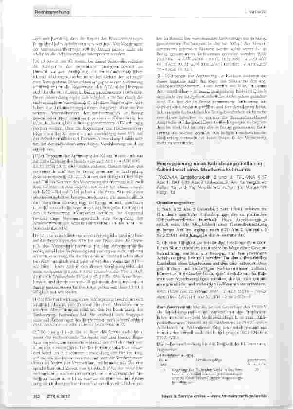 Vorschauseite 1: Eingruppierung eines Betriebsangestellten im Außendienst eines Straßenverkehrsamts