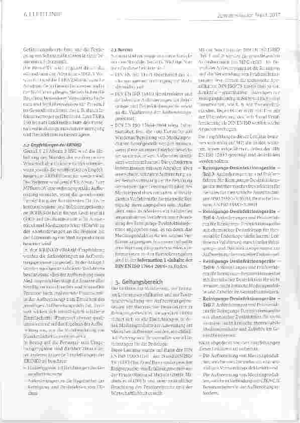 Vorschauseite 2: Leitlinie von DGKH, DGSV und AKI für die Validierung und Routineüberwachung maschineller Reinigungsund thermischer Desinfektionsprozesse für Medizinprodukte