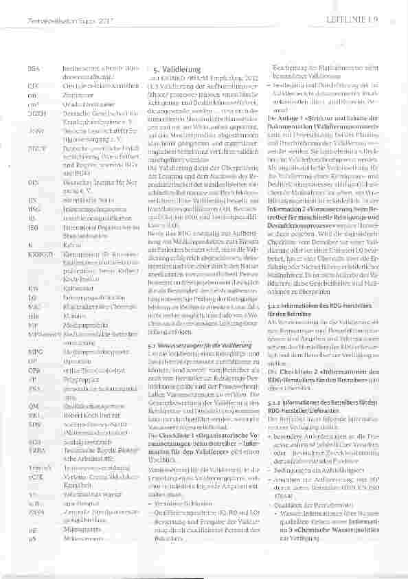 Vorschauseite 5: Leitlinie von DGKH, DGSV und AKI für die Validierung und Routineüberwachung maschineller Reinigungsund thermischer Desinfektionsprozesse für Medizinprodukte