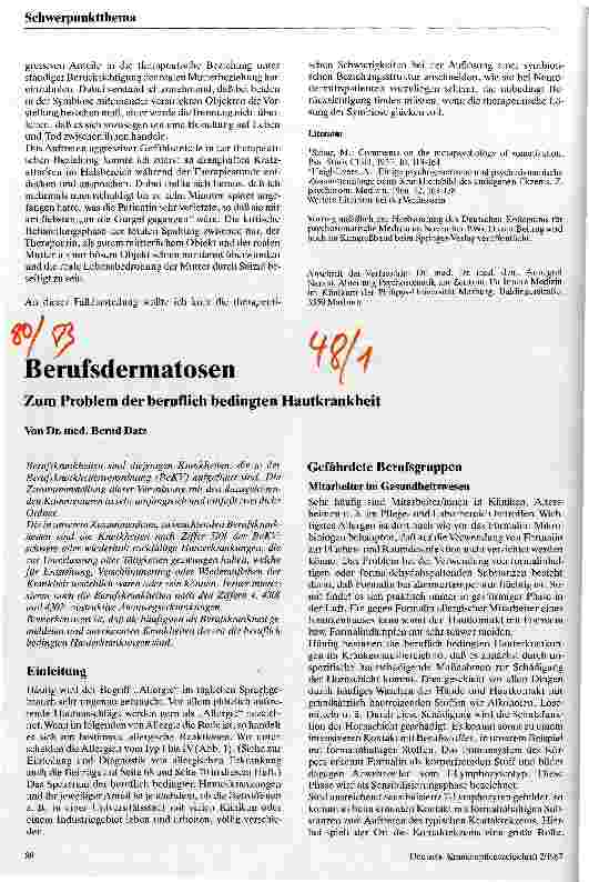 Vorschauseite 1: Berufsdermatosen Zum Problem der beruflich bedingten Hautkrankheit