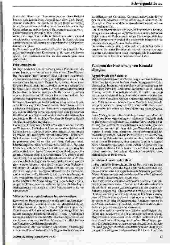 Vorschauseite 2: Berufsdermatosen Zum Problem der beruflich bedingten Hautkrankheit