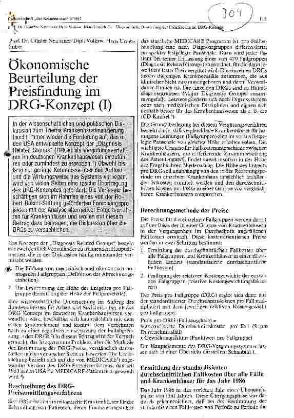 Vorschauseite 1: Ökonomische Beurteilung der Preisfindung im DKG - Konzept I