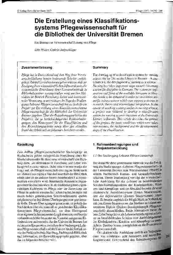 Vorschauseite 1: Die Erstellung eines Klassifikationssystems Pflegewissenschaft für die Bibliothek der Universität Bremen