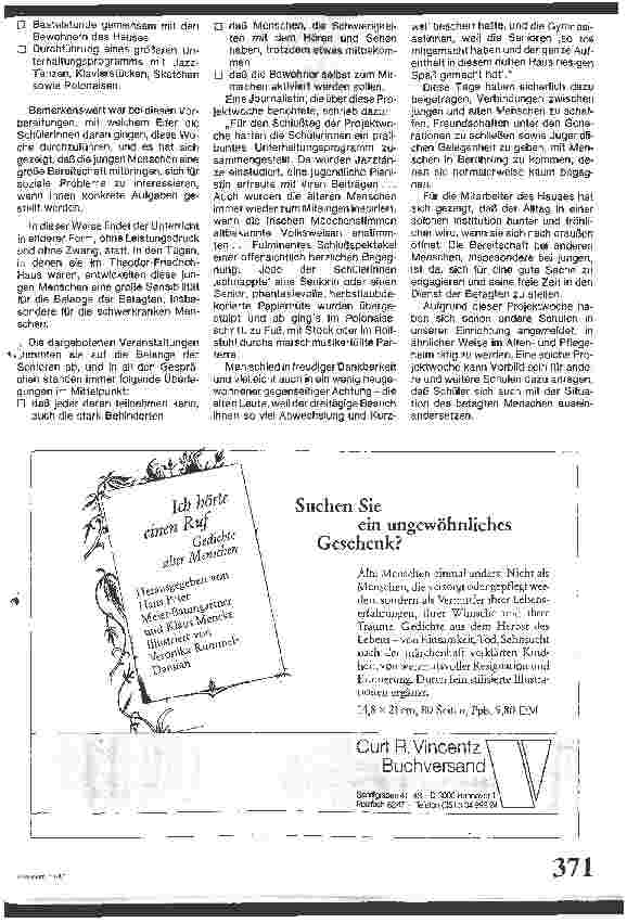 Vorschauseite 2: Schüler gestalten eine Projektwoche im Altenund Pflegeheim