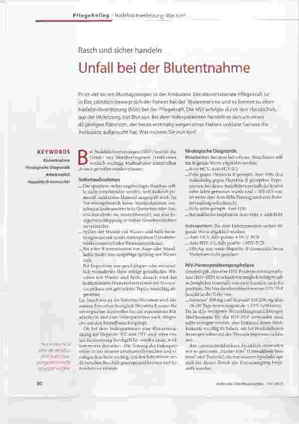 Vorschauseite 1: Rasch und sicher handeln Unfall bei der Blutentnahme