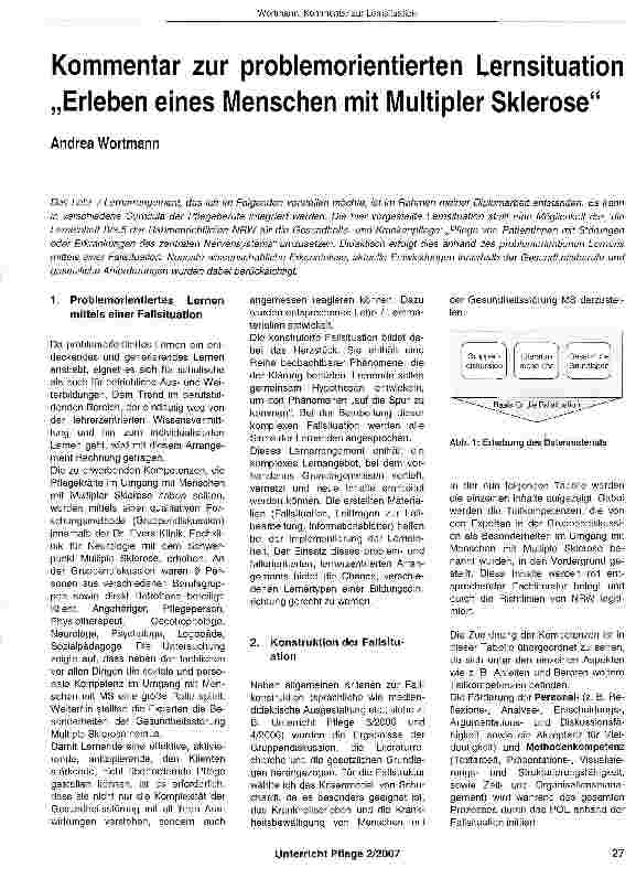 Vorschauseite 1: Kommentar zur problemorientierten Lernsituation „Erleben eines Menschen mit Multipler Sklerose