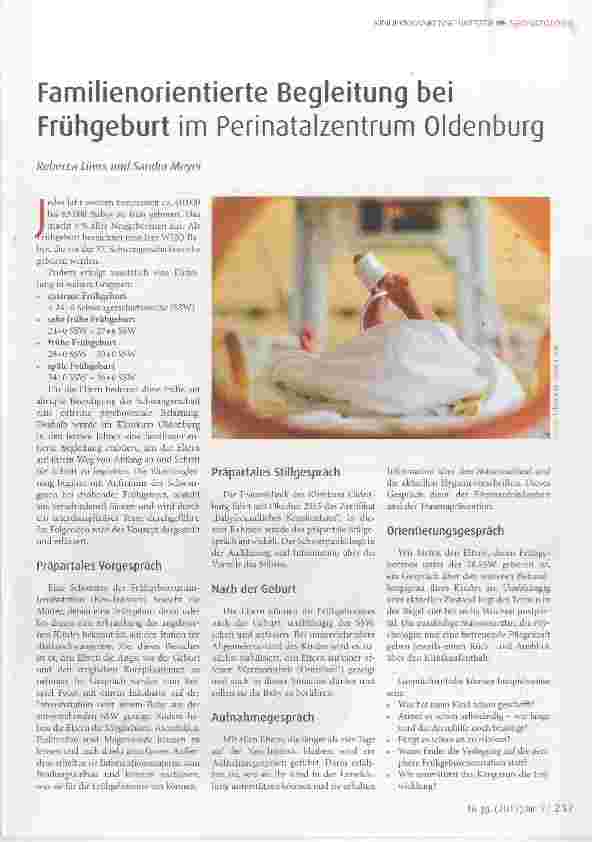Vorschauseite 1: Familienorientierte Begleitung bei Frühgeburt im Perinatalzentrum Oldenburg