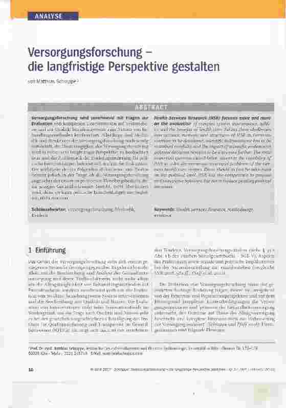 Vorschauseite 1: Versorgungsforschung die langfristige Perspektive gestalten