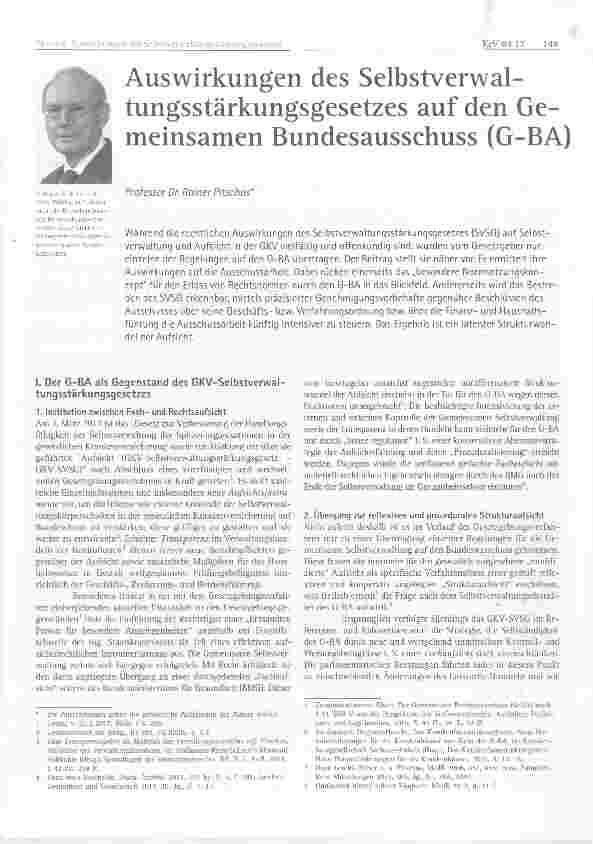 Vorschauseite 1: Auswirkungen des Selbstverwaltungsstärkungsgesetzes auf den Gemeinsamen Bundesausschuss (G-BA)