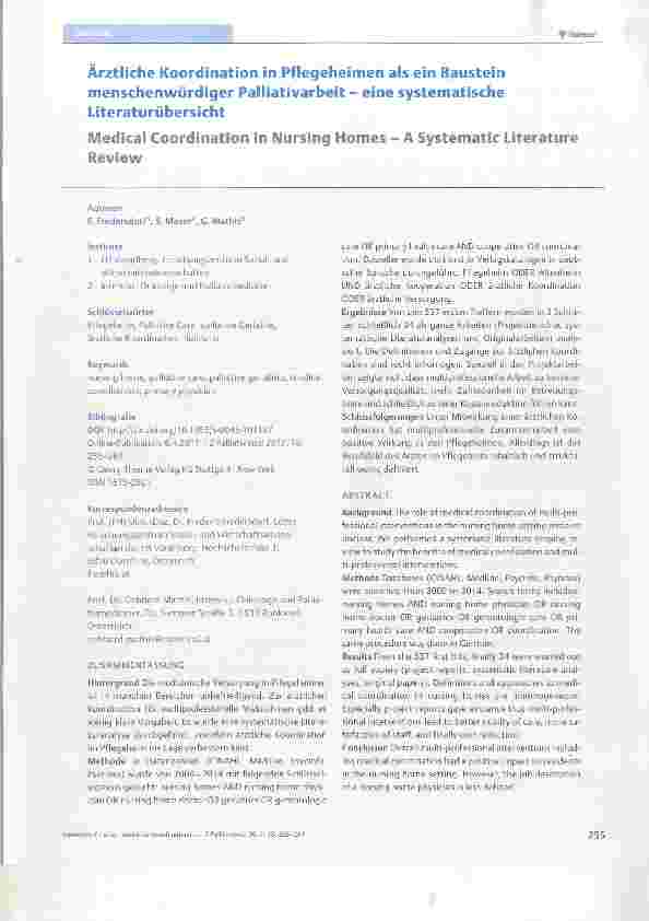 Vorschauseite 1: Ärztliche Koordination in Pflegeheimen ais ein Baustein menschenwürdiger Palliativarbeit eine systematische Literaturübersicht