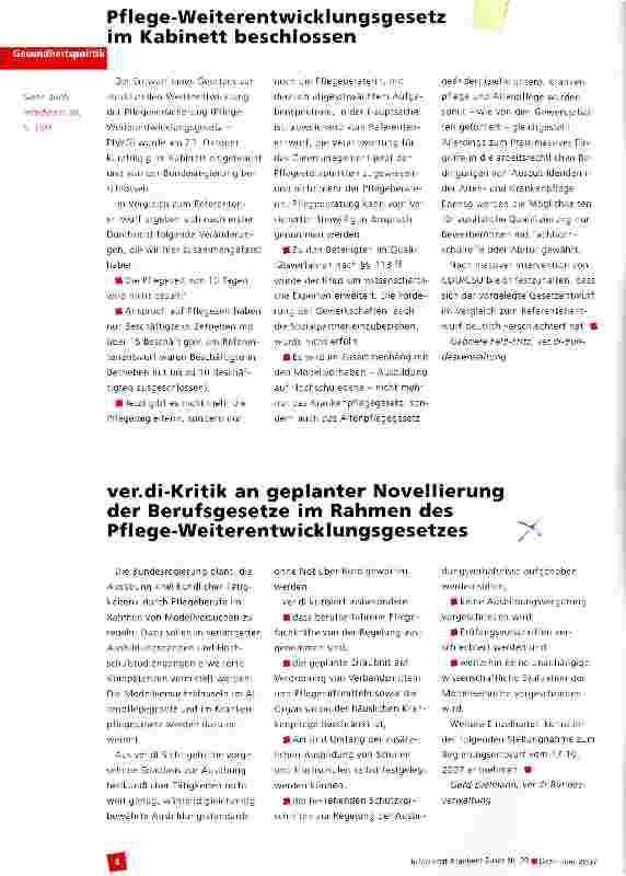 Vorschauseite 1: Pflege-Weiterentwicklungsgesetz im Kabinett beschlossen