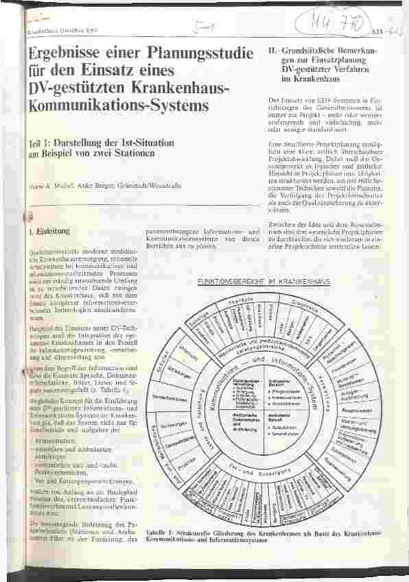 Vorschauseite 1: Ergebnisse einer Planungsstudie für den Einsatz eines DV-gestützten Krankenhaus-Kommunikations-Systems