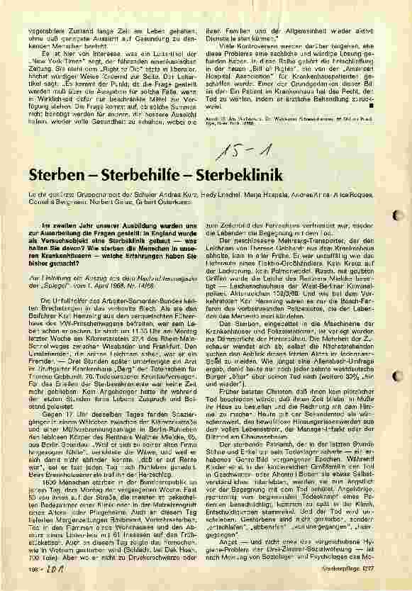 Vorschauseite 1: Sterben - Sterbehilfe - Sterbeklinik