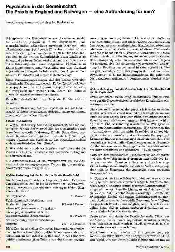 Vorschauseite 1: Psychiatrie in der Gemeinschaft - Die Praxis in England und Norwegen - eine Aufforderung für uns?