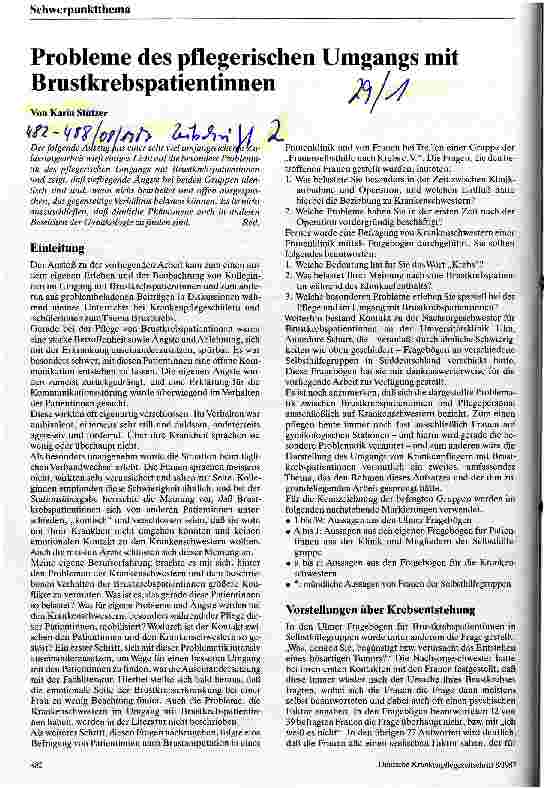 Vorschauseite 1: Probleme des pflegerischen Umgangs mit Brustkrebspatientinnen