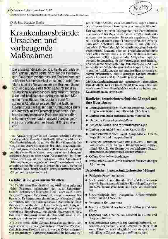 Vorschauseite 1: Krankenhausbrände : Ursachen und vorbeugende Maßnahmen