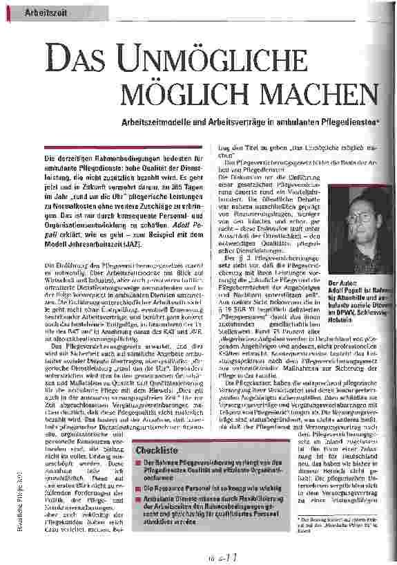 Vorschauseite 1: Das Unmögliche möglich machen Arbeitszeitmodelle und Arbeitsverträge in ambulanten Pflegediensten