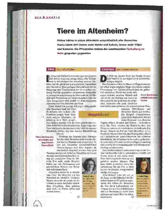 Vorschauseite 1: Tiere im Altenheim?