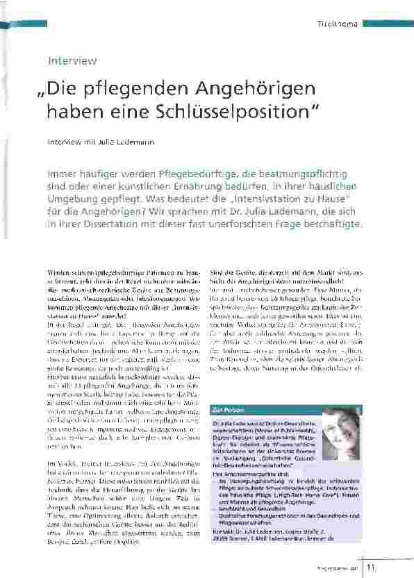 Vorschauseite 1: Die pflegenden Angehörigen haben eine Schlüsselposition
