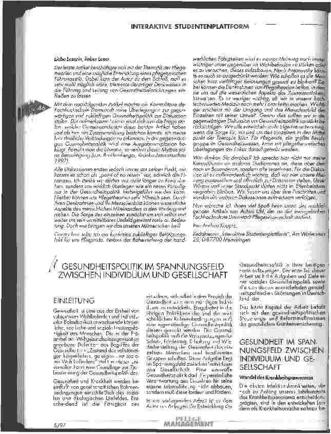 Vorschauseite 1: Gesundheitspolitik im Spannungsfeld zwischen Individuum und Gesellschaft