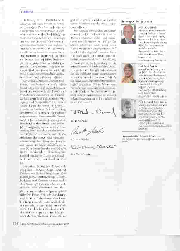 Vorschauseite 2: Beiträge zum Themenschwerpunkt aus der Sektion lli (Sozialund verhaltenswissenschaftliche Gerontologie) der Deutschen Gesellschaft für Gerontologie und Geriatrie e. V. (DGGG)