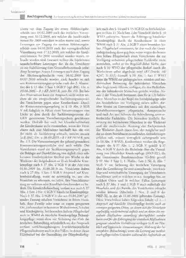 Vorschauseite 5: Zur Kostenerstattung für in einer Werkstatt für behinderte Menschen verabreichte Insulininjektionen