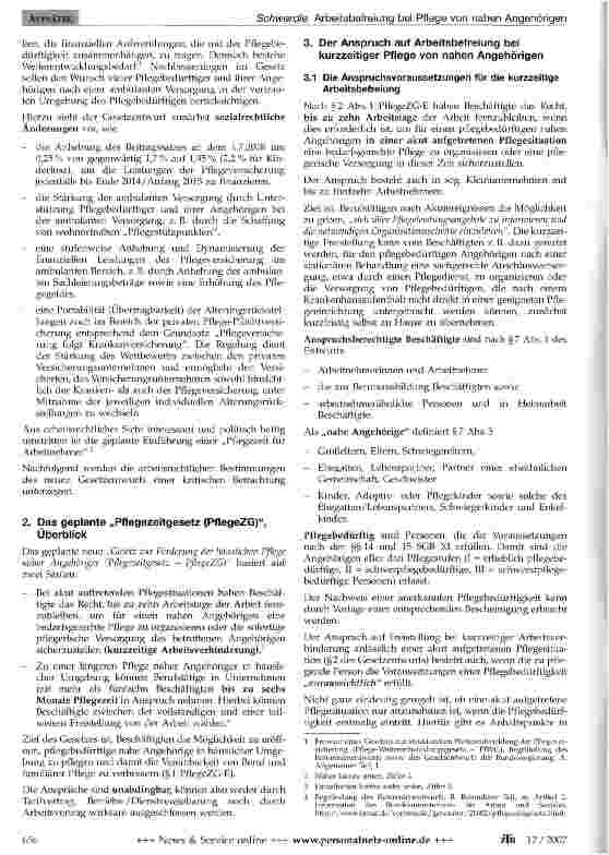 Vorschauseite 2: Arbeitsbefreiung bei Pflege von nahen Angehörigen -Kündigungsschutz selbst in der Probezeit?