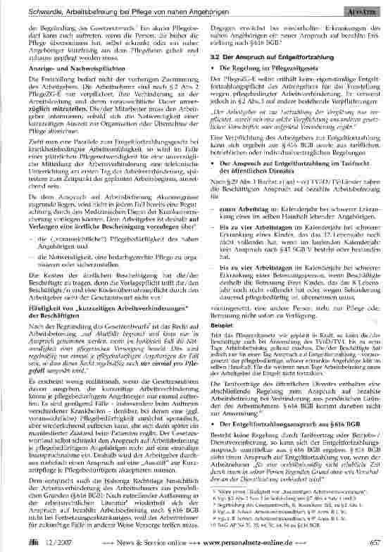 Vorschauseite 3: Arbeitsbefreiung bei Pflege von nahen Angehörigen -Kündigungsschutz selbst in der Probezeit?