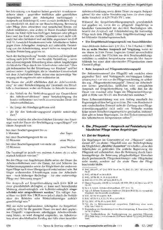Vorschauseite 4: Arbeitsbefreiung bei Pflege von nahen Angehörigen -Kündigungsschutz selbst in der Probezeit?