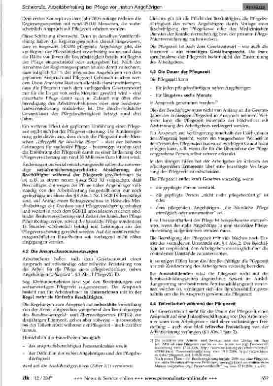 Vorschauseite 5: Arbeitsbefreiung bei Pflege von nahen Angehörigen -Kündigungsschutz selbst in der Probezeit?