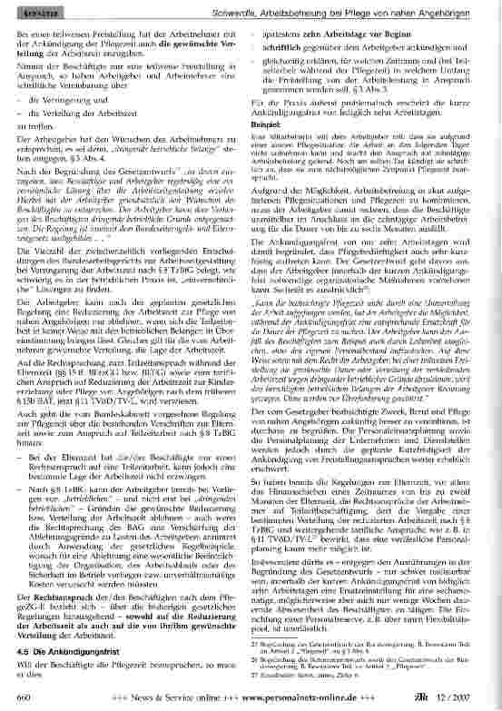 Vorschauseite 6: Arbeitsbefreiung bei Pflege von nahen Angehörigen -Kündigungsschutz selbst in der Probezeit?