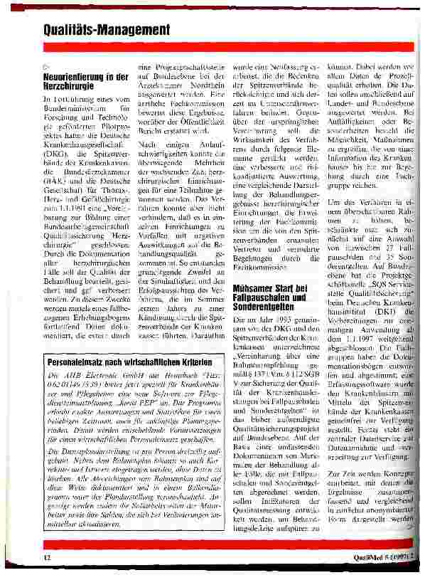 Vorschauseite 2: Qualitätsmanagement im Krankenhaus muß durch externe Anreize wirkungsvoll unterstützt werden Eine Übersicht über alte und neue Ansätze der Qualitätssicherung im Krankenhaus auf Bu…
