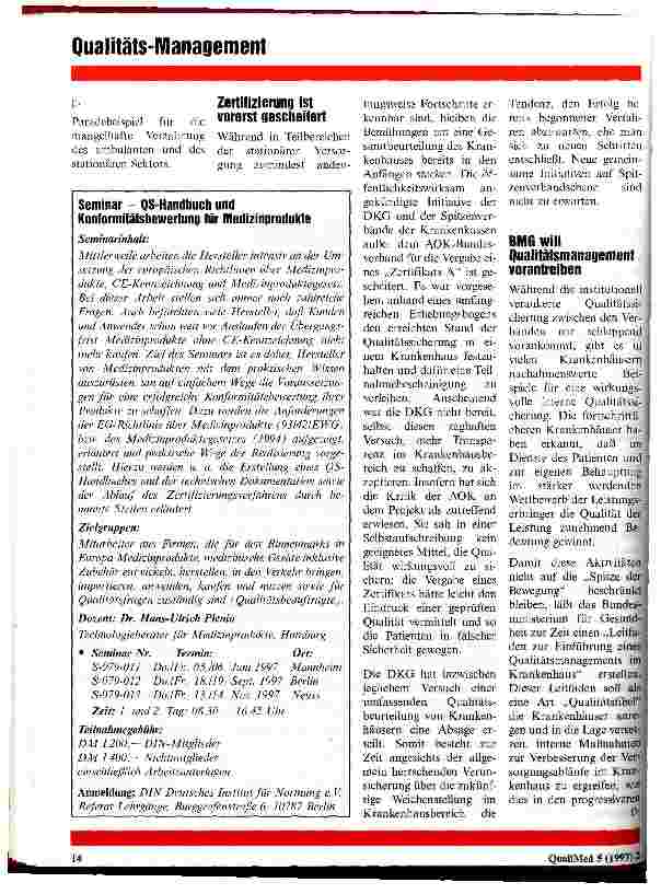Vorschauseite 4: Qualitätsmanagement im Krankenhaus muß durch externe Anreize wirkungsvoll unterstützt werden Eine Übersicht über alte und neue Ansätze der Qualitätssicherung im Krankenhaus auf Bu…